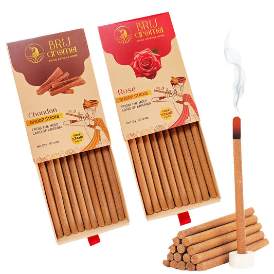 Brij Aroma Rose and Chandan Fragrance Dhoop Sticks - Pack Of 60 Units