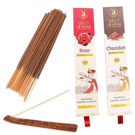 Brij Aroma Rose and Chandan Fragrance Incense Sticks- 2 Pack Of 40 Units